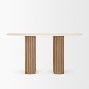 Mercana Marbrello Botticino Marble Top Light Brown Fluted Wood Half Moon Console Table Front