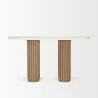 Mercana Marbrello Botticino Marble Top Light Brown Fluted Wood Half Moon Console Table Front - Mercana Marbrello Botticino Marble Top Light Brown Fluted Wood Half Moon Console Table Front