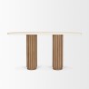 Mercana Marbrello Botticino Marble Top Light Brown Fluted Wood Half Moon Console Table3