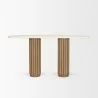 Mercana Marbrello Botticino Marble Top Light Brown Fluted Wood Half Moon Console Table3 - Mercana Marbrello Botticino Marble Top Light Brown Fluted Wood Half Moon Console Table3