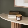 Mercana Marbrello Botticino Marble Top Light Brown Fluted Wood Half Moon Console Table Top