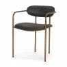 Mercana Parker Charcoal-Brown Leather Seat Gold Metal Dining Chair - Mercana Parker Charcoal-Brown Leather Seat Gold Metal Dining Chair