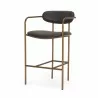 Mercana Parker Charcoal-Brown Leather Seat Gold Metal Counter Stool - Mercana Parker Charcoal-Brown Leather Seat Gold Metal Counter Stool