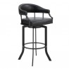 Armen Living Pharaoh Swivel Black Powder Coated And Black Faux Leather Metal Bar Stool