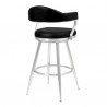 Armen Living Amador 26" Counter Height Barstool in Brushed Stainless Steel and Vintage Black Faux Leather Back