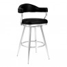 Armen Living Amador 26" Counter Height Barstool in Brushed Stainless Steel and Vintage Black Faux Leather Front