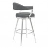 Armen Living Amador 30" Bar Height Barstool in Brushed Stainless Steel and Vintage Gray Faux Leather Back