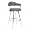 Armen Living Amador 30" Bar Height Barstool in Brushed Stainless Steel and Vintage Gray Faux Leather Front