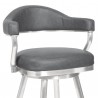 Armen Living Amador 30" Bar Height Barstool in Brushed Stainless Steel and Vintage Gray Faux Leather Half Front