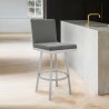 Armen Living Rochester Swivel Modern Metal And Gray Faux Leather Bar And Counter Stool