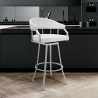 Palmdale Swivel Modern White Faux Leather Barstool in Brushed Stainless Steel Finish