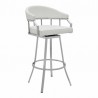 Palmdale Swivel Modern White Faux Leather Barstool in Brushed Stainless Steel Finish 001