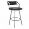 Armen Living Scranton Swivel Modern Brushed Stainless Steel and Slate Grey Faux Leather Barstool Side