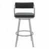 Armen Living Scranton Swivel Modern Brushed Stainless Steel and Slate Grey Faux Leather Barstool Front