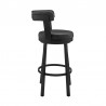 Armen Living Kobe Counter Height Swivel Bar Stool in Black Finish and Black Faux Leather Side