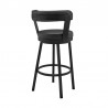 Armen Living Kobe Counter Height Swivel Bar Stool in Black Finish and Black Faux Leather Back