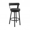 Armen Living Kobe Counter Height Swivel Bar Stool in Black Finish and Black Faux Leather Side