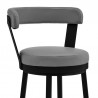 Armen Living Kobe Counter Height Swivel Bar Stool in Black Finish and Gray Faux Leather Half Front