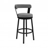 Armen Living Kobe Counter Height Swivel Bar Stool in Black Finish and Gray Faux Leather Front