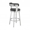 Armen Living Kobe Swivel Bar Stool in Brushed Stainless Steel Finish and Black Faux Leather Side