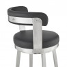 Armen Living Kobe Swivel Bar Stool in Brushed Stainless Steel Finish and Black Faux Leather Side Half