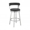 Armen Living Kobe Swivel Bar Stool in Brushed Stainless Steel Finish and Black Faux Leather