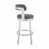 Armen Living Kobe Swivel Bar Stool in Brushed Stainless Steel Finish and Gray Faux Leather Side