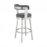 Armen Living Kobe Swivel Bar Stool in Brushed Stainless Steel Finish and Gray Faux Leather Back