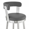 Armen Living Kobe Swivel Bar Stool in Brushed Stainless Steel Finish and Gray Faux Leather Half