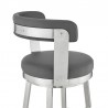 Armen Living Kobe Swivel Bar Stool in Brushed Stainless Steel Finish and Gray Faux Leather Half Side