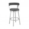 Armen Living Kobe Swivel Bar Stool in Brushed Stainless Steel Finish and Gray Faux Leather
