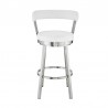 Armen Living Kobe Swivel Bar Stool in Brushed Stainless Steel Finish and White Faux Leather Front