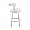 Armen Living Kobe Swivel Bar Stool in Brushed Stainless Steel Finish and White Faux Leather Side