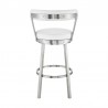 Armen Living Kobe Swivel Bar Stool in Brushed Stainless Steel Finish and White Faux Leather Back