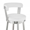 Armen Living Kobe Swivel Bar Stool in Brushed Stainless Steel Finish and White Faux Leather Half