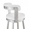 Armen Living Kobe Swivel Bar Stool in Brushed Stainless Steel Finish and White Faux Leather Half