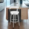 Armen Living Kobe Swivel Bar Stool in Brushed Stainless Steel Finish and White Faux Leather