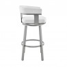 Armen Living Cohen Counter Height Swivel Bar Stool In Silver Finish With White Faux Leather  002