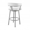 Armen Living Cohen Counter Height Swivel Bar Stool In Silver Finish With White Faux Leather  003