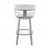 Armen Living Cohen Counter Height Swivel Bar Stool In Silver Finish With White Faux Leather  005