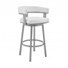 Armen Living Cohen Counter Height Swivel Bar Stool In Silver Finish With White Faux Leather  001