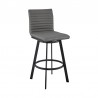 Armen Living Jermaine 26" Counter Height Swivel Bar Stool in Matt Black Finish with Gray Faux Leather Side