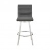 Armen Living Jermaine Swivel Bar Stool in Brushed Stainless Steel Finish and Gray Faux Leather  Front