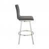 Armen Living Jermaine Swivel Bar Stool in Brushed Stainless Steel Finish and Gray Faux Leather Side