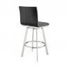 Armen Living Jermaine Swivel Bar Stool in Brushed Stainless Steel Finish and Gray Faux Leather Back