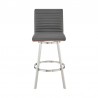 Armen Living Jermaine Swivel Bar Stool in Brushed Stainless Steel Finish and Gray Faux Leather Walnut Wood Front