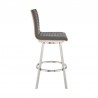 Armen Living Jermaine Swivel Bar Stool in Brushed Stainless Steel Finish and Gray Faux Leather Walnut Wood Side