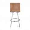 Armen Living Jermaine Swivel Bar Stool in Brushed Stainless Steel Finish and Gray Faux Leather Walnut Wood Back