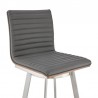 Armen Living Jermaine Swivel Bar Stool in Brushed Stainless Steel Finish and Gray Faux Leather Walnut Wood Half Front