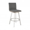 Armen Living Jermaine Swivel Bar Stool in Brushed Stainless Steel Finish and Gray Faux Leather Walnut Wood Side